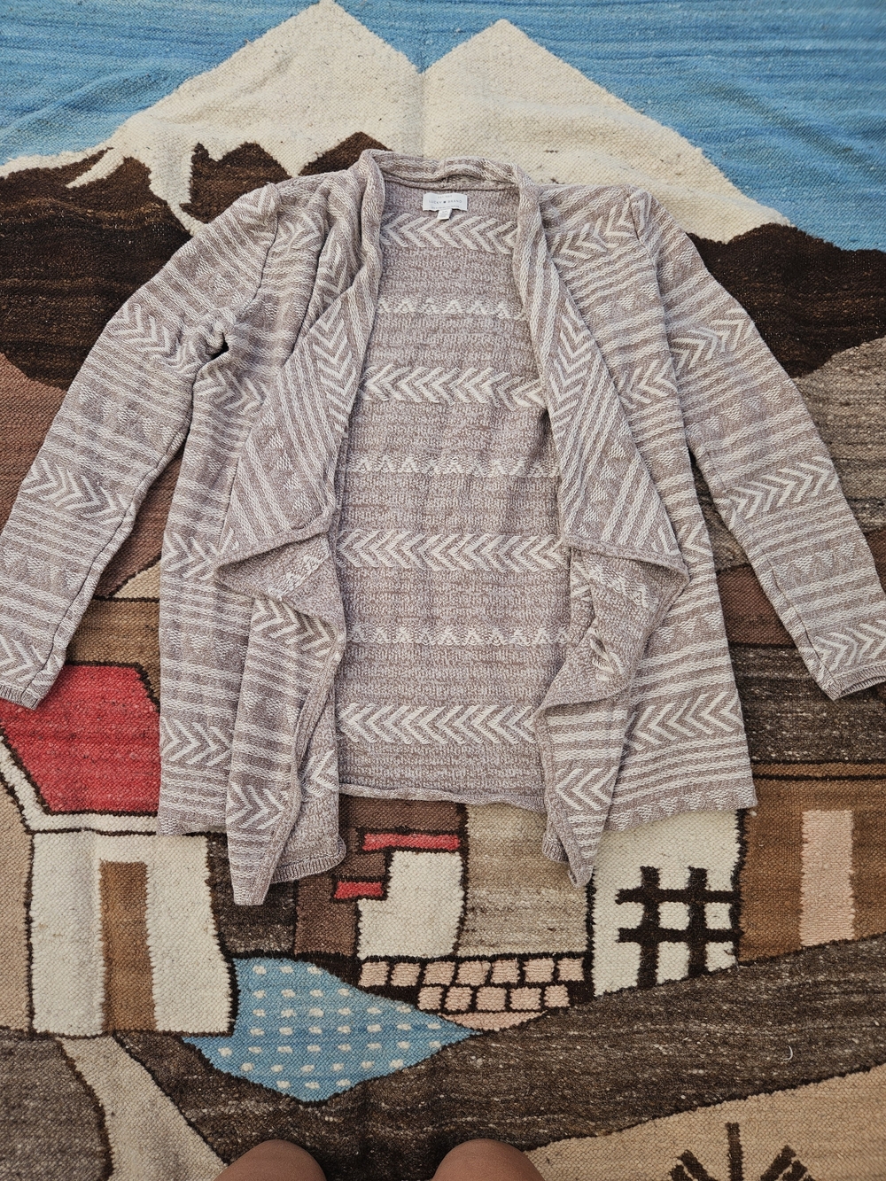 Lucky Brand Southwestern Boho Waterfall Cardigan Womens Small Aztec Tribal Drape